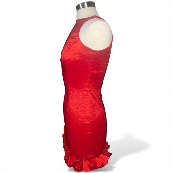 Vintage Jessica McClintock Red Cocktail Dress Ruffle Hem Evening Dress size 6 - Picture 4 of 9